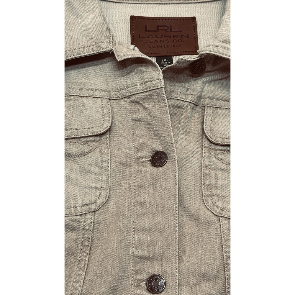 LRL Lauren Jeans Co Ralph Lauren Womens Denim Jacket Large Beige Stretch - Picture 5 of 8
